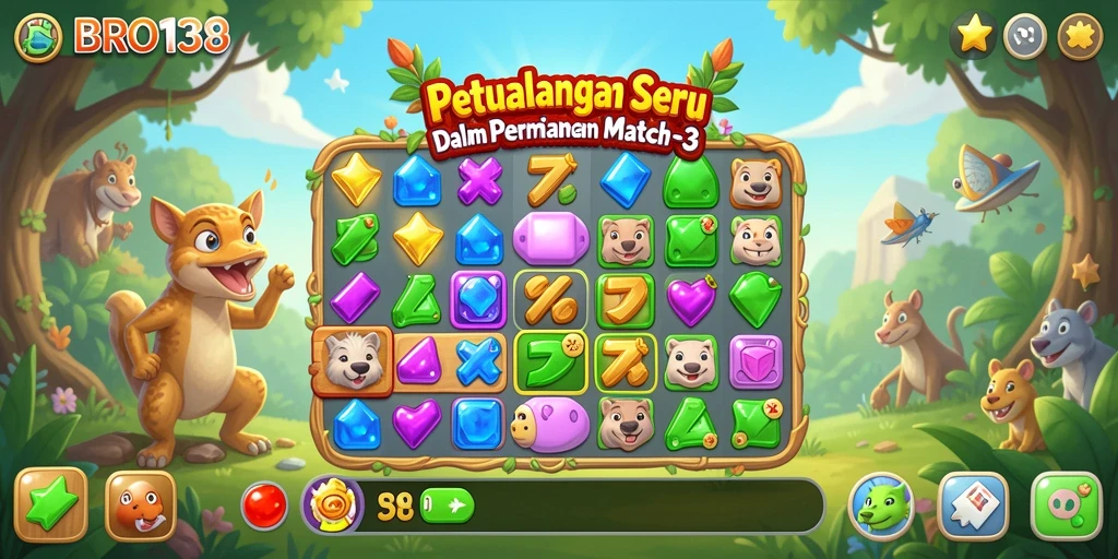 Tampilan gameplay BRO138 dengan elemen pencocokan yang menantang.