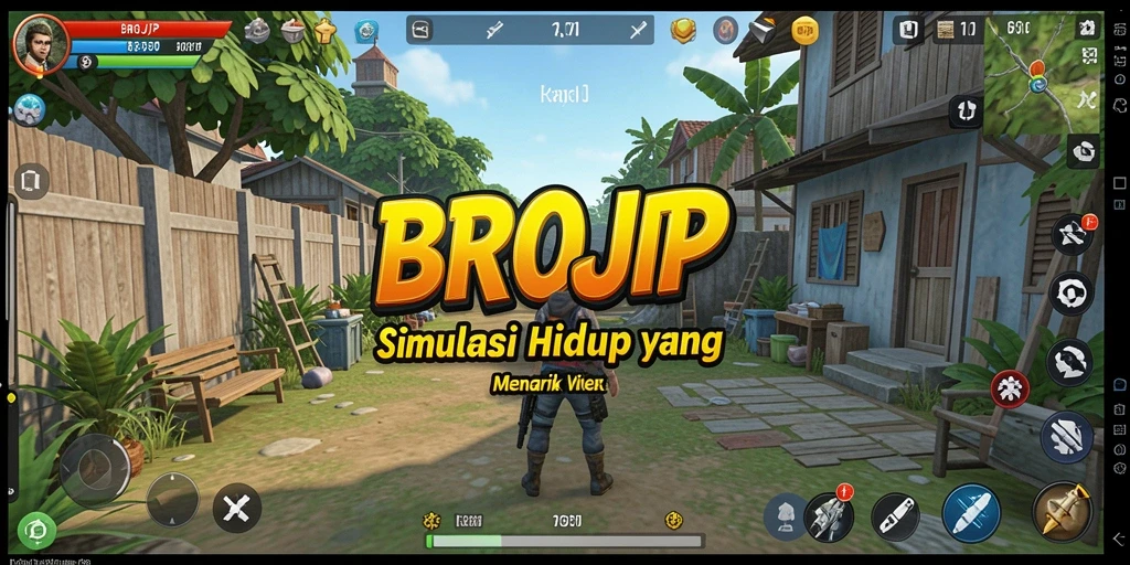 Tampilan gameplay BROJP yang menawan dengan aktivitas simulasi kehidupan.