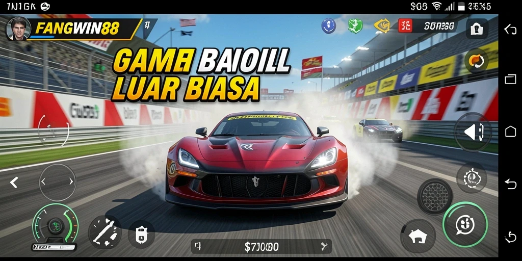 Tampilan menarik gameplay balapan di FANGWIN88 dengan mobil balap yang cepat.