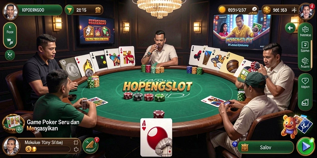 Screenshot HOPENGSLOT menampilkan gameplay Poker yang intens dan menarik.