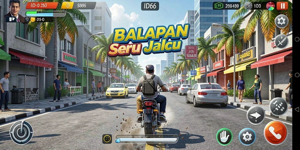 Tampilan gameplay ID66 dengan aksi balapan yang seru.