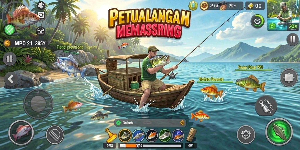 Gameplay MPO2121 dengan aksi memancing yang menarik.