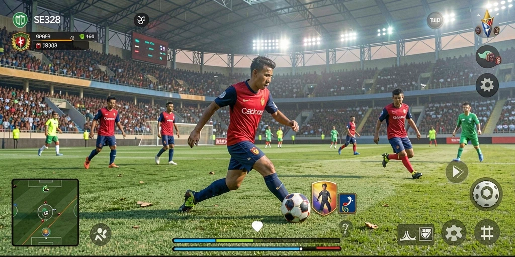 Tampilan permainan sepak bola realistis yang mengasyikkan.