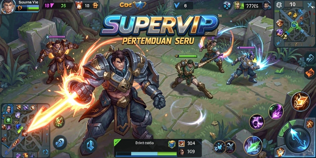 Screenshot menampilkan aksi pertempuran seru di arena MOBA.