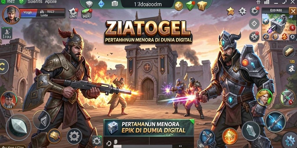 Tampilan gameplay menarik ZIATOGEL dengan menara dan musuh yang dinamis.